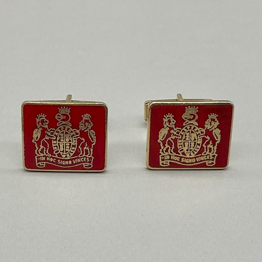 Vintage Coat of Arms Heraldic Crest Red Enamel Gold Tone Cufflinks Shield Mens